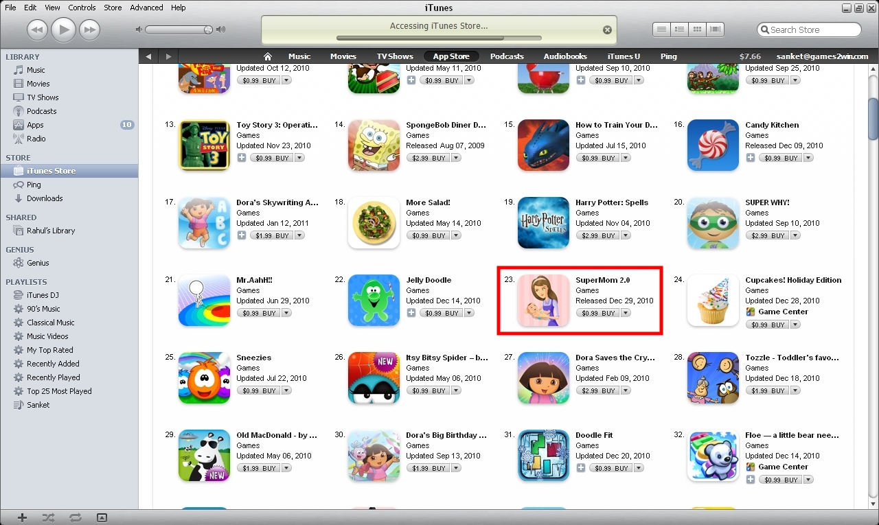 SuperMom 2.0 is amongst the Top Paid Game Apps on iTunes Store - Games2win  Media