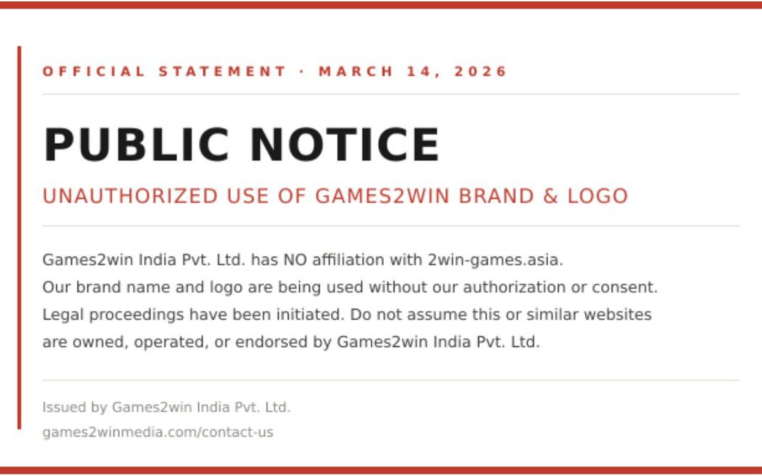 PUBLIC NOTICE — UNAUTHORIZED USE OF GAMES2WIN BRAND & LOGO
